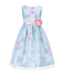 Jayne Copeland Blue/Pink Lace Trimmed Floral Dress